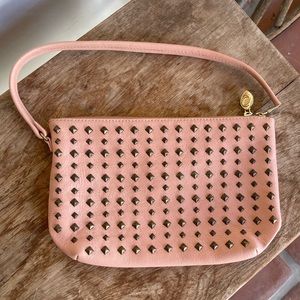 CALLEEN CORDERO Peachy Pink Studded Leather Shoulder Bag 2 Zippered Storage Cute